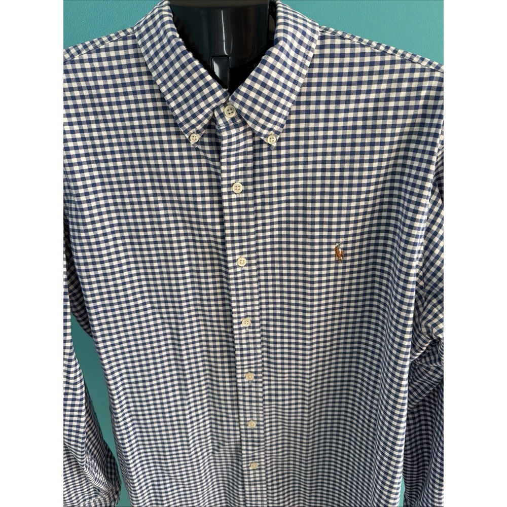 Ralph Lauren Men's Button Up‎ Shirt Long Sleeve Plaid XL Blue white Classic Fit